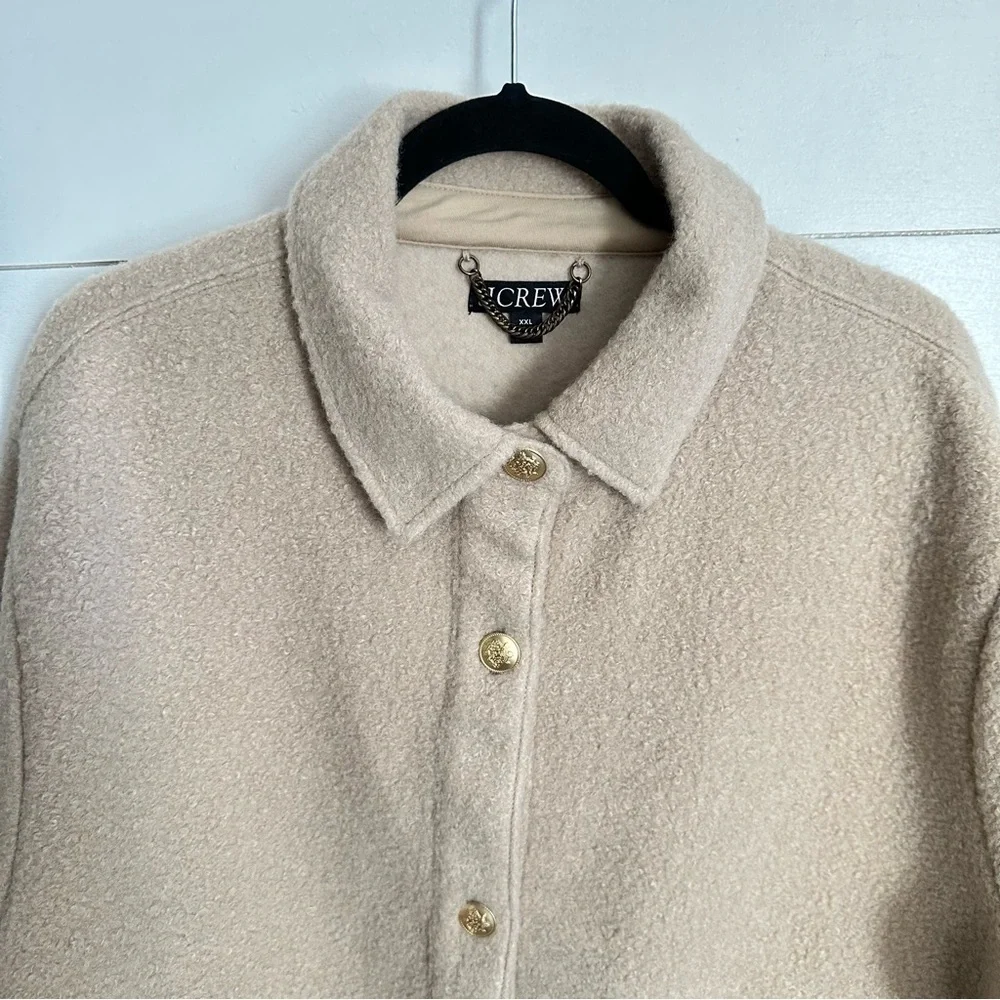 J CREW XXL Boucle woman tan polyester shirt jacket gorpcore wardrobe staple